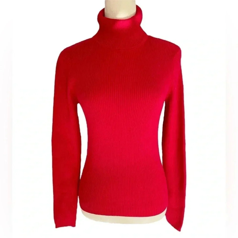 Moda International Ribbed Red‎ Turtleneck Sweater Women Size M